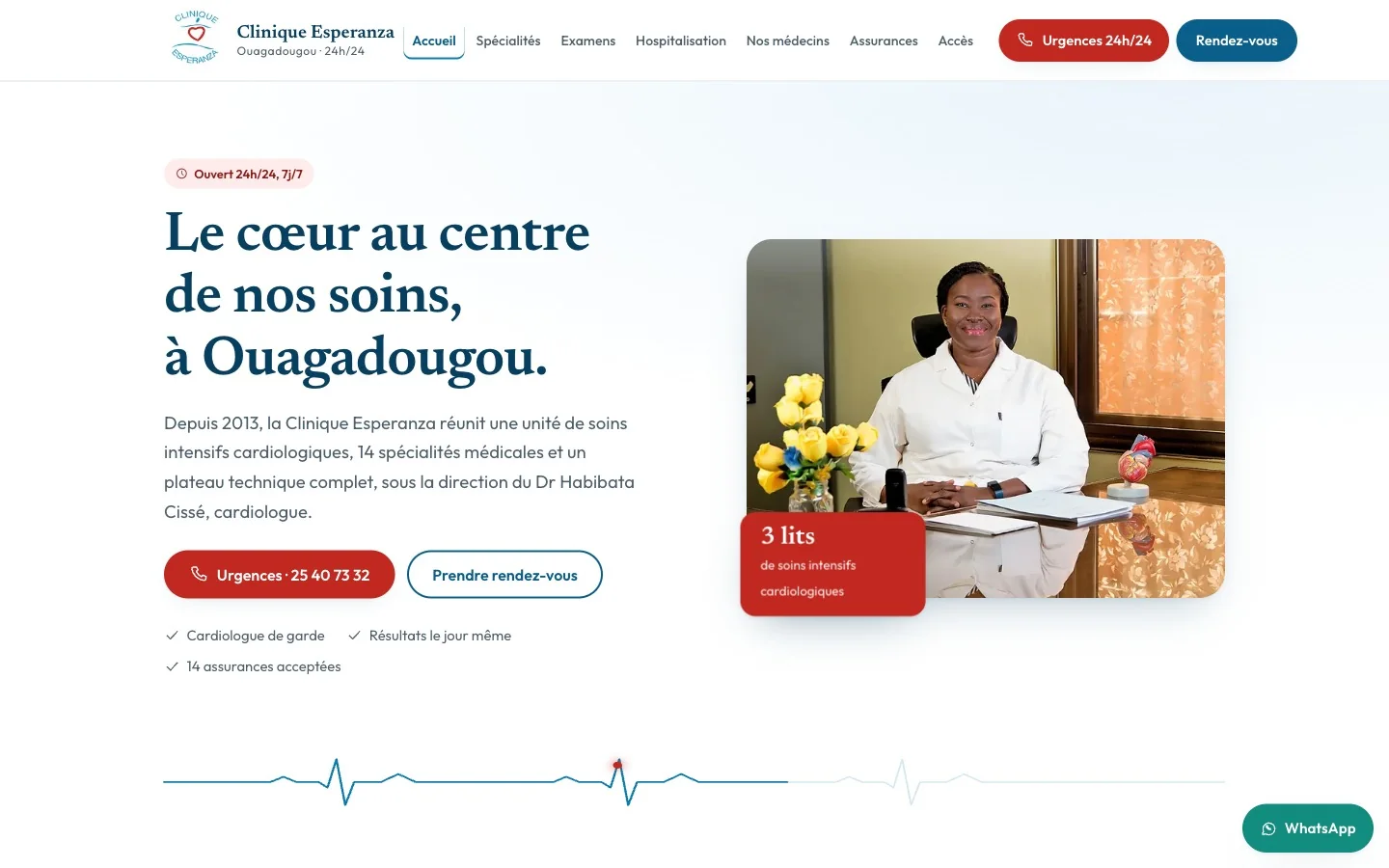 Site web Clinique Esperanza, après travaux · Ouagadougou, Burkina Faso